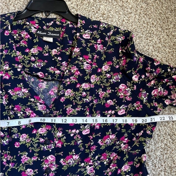 Moon Dance Vintage Blue Pink Floral Print Long Sleeve Mini Dress Size 18 Spring - Picture 6 of 7